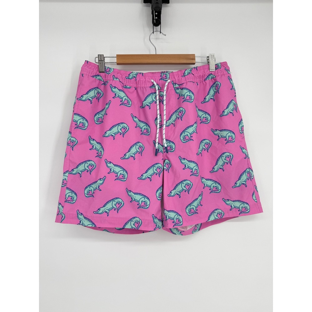 Member's Mark Mens Resort Swim Trunks Pink Alligator Print Sz L‎